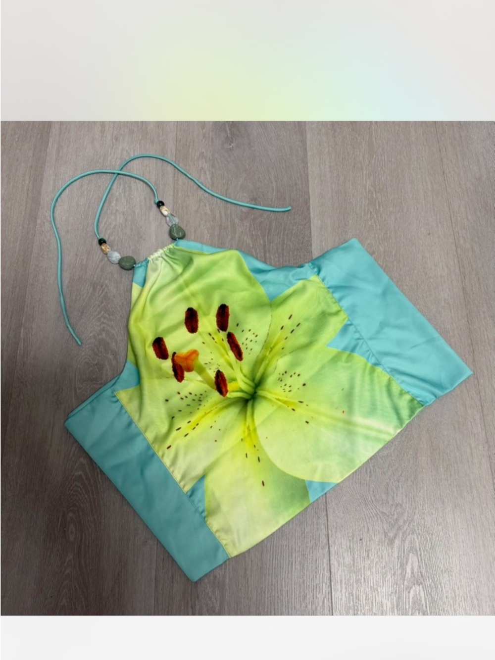 Peppermayo Aqua and Lime Floral Halter Tank Top